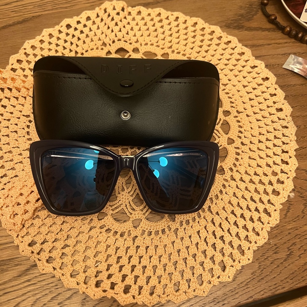 Diff Eyewear Navy Blue Cat Eye Sunglasses Black Frame